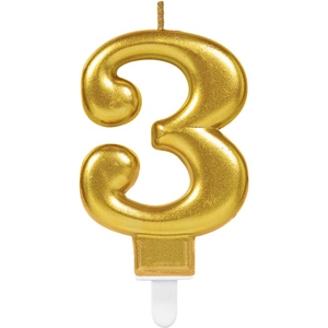 Verjaardag Kaars 3 jaar- Goud 7.5 cm Verjaardag Kaars 3 jaar- Goud 7.5 cm